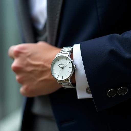 셔츠와 블레이저를 입고 클래식 화이트 시계를 착용한 모습